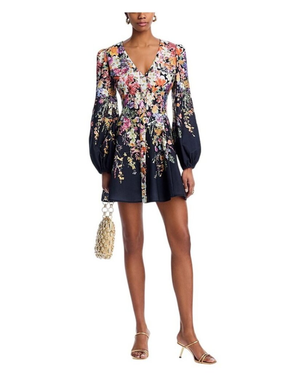 NWT Aqua Womens Button Up Floral Print Mini Dress IDM12072 Black Multi XL
